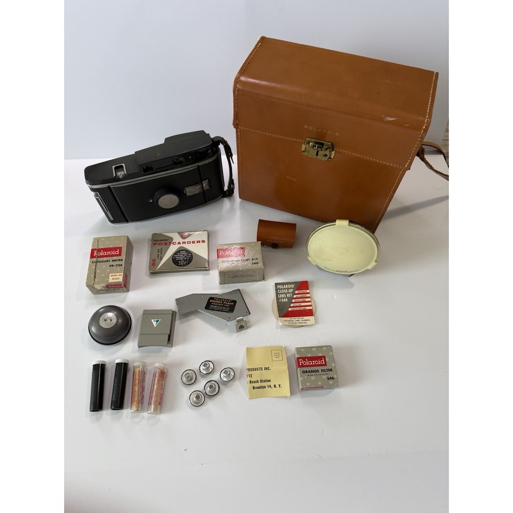 Vintage Polaroid Land Camera Model 150 Kit w/ Case + Flash + Accessories